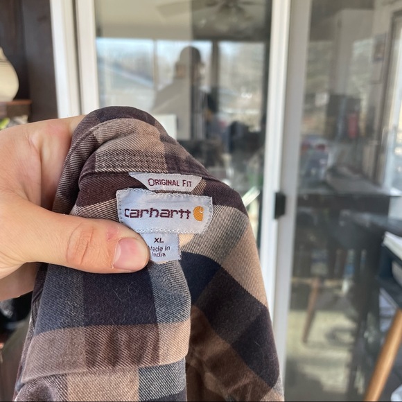 Carhartt Plaid Cotton Work Shirt Size XL Workwear Heavyweight Brown - Picture 5 of 7